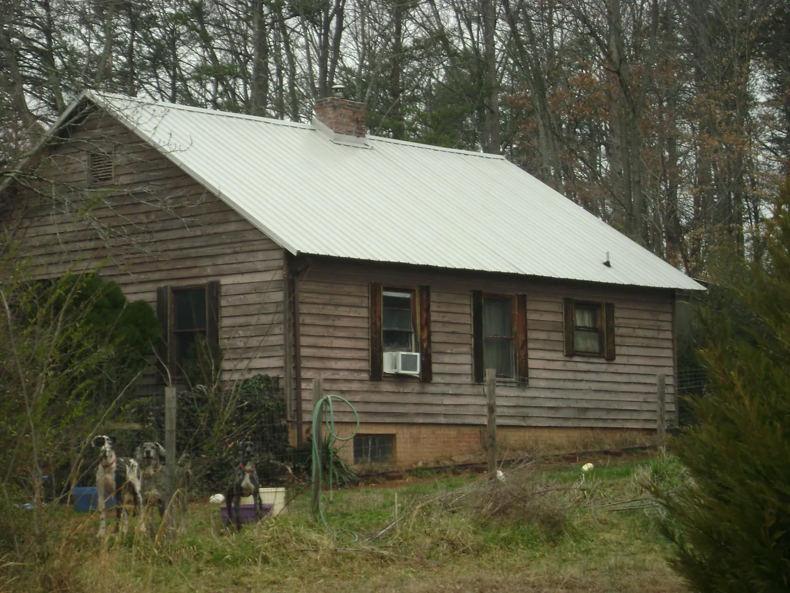 White metal roof on an old wood sided farmhouse, from a Metal Roof Installation job in Blue Point